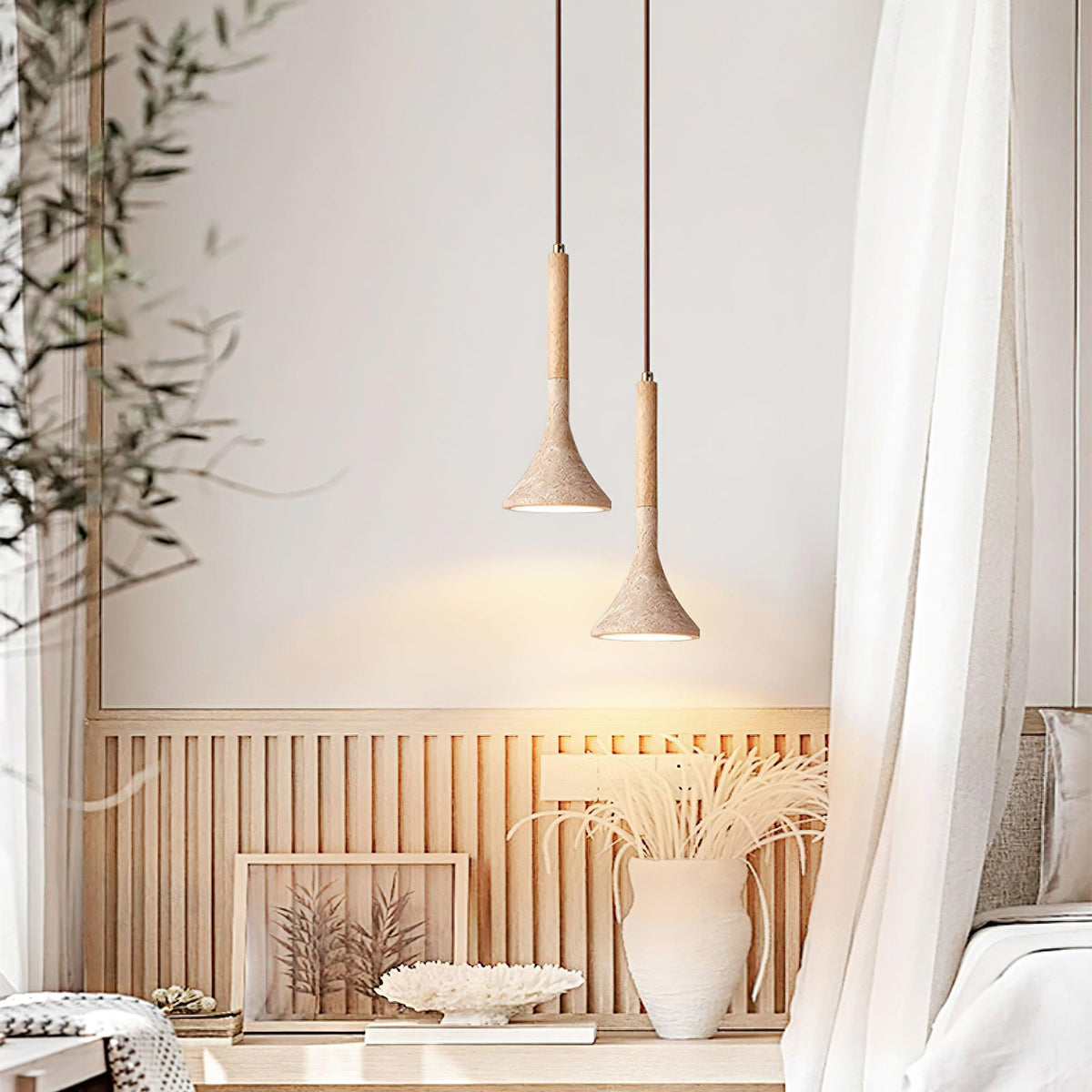 Natural Stone Ceiling Pendant | 5-Inch Compact Drop Light for Counters, Nightstands & Dining Nooks | Adjustable Cord | Warm Ambient Glow | Thomler