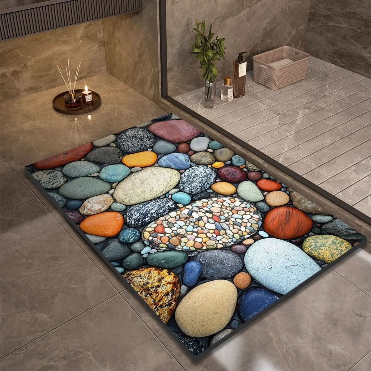 Alfombra de piedra de secado rápido, 24x35 pulgadas, tapete absorbente antideslizante para ducha, baño, entrada, cocina, pasillo y áreas húmedas de alto tráfico | Thomler