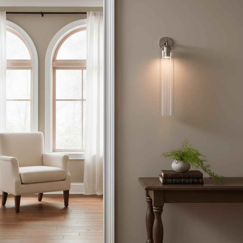 Aplique de pared cilíndrico de cristal, lámpara vertical de 19 pulgadas para sala de estar, dormitorio, pasillo, iluminación ambiental, montaje hacia arriba o hacia abajo, dorado, negro, níquel