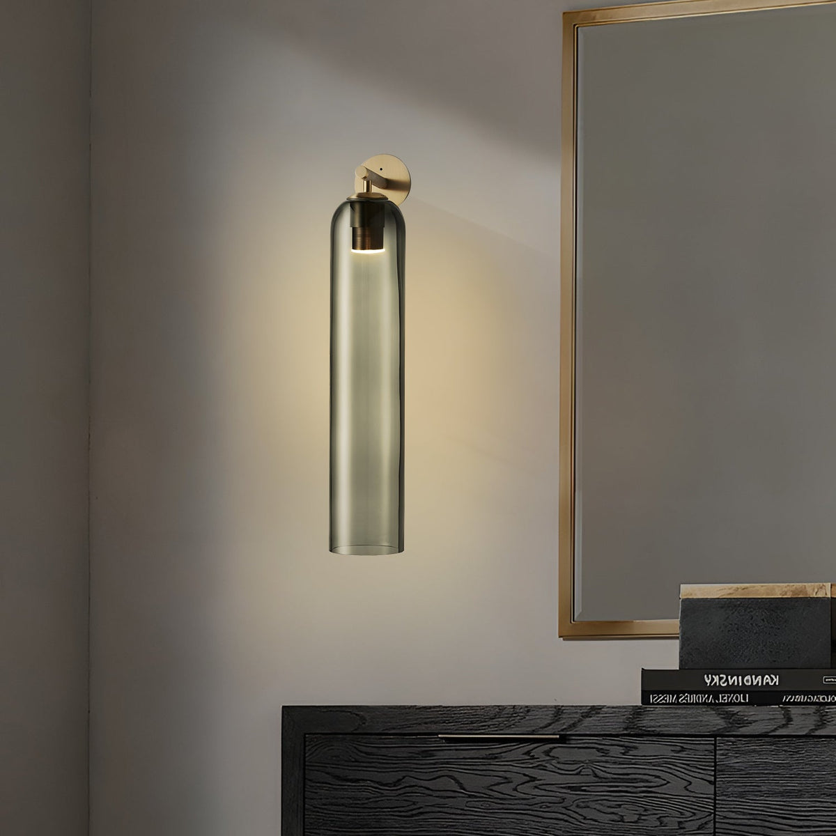 Aplique de pared cilíndrico de cristal, lámpara vertical de 19 pulgadas para sala de estar, dormitorio, pasillo, iluminación ambiental, montaje hacia arriba o hacia abajo, dorado, negro, níquel