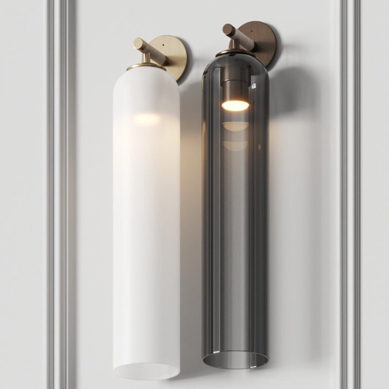 Aplique de pared cilíndrico de cristal, lámpara vertical de 19 pulgadas para sala de estar, dormitorio, pasillo, iluminación ambiental, montaje hacia arriba o hacia abajo, dorado, negro, níquel