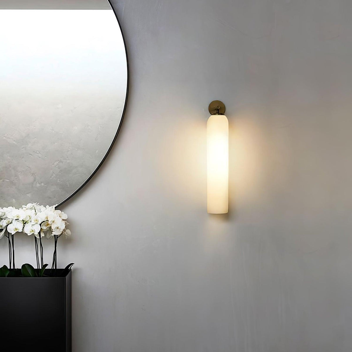 Aplique de pared cilíndrico de cristal, lámpara vertical de 19 pulgadas para sala de estar, dormitorio, pasillo, iluminación ambiental, montaje hacia arriba o hacia abajo, dorado, negro, níquel
