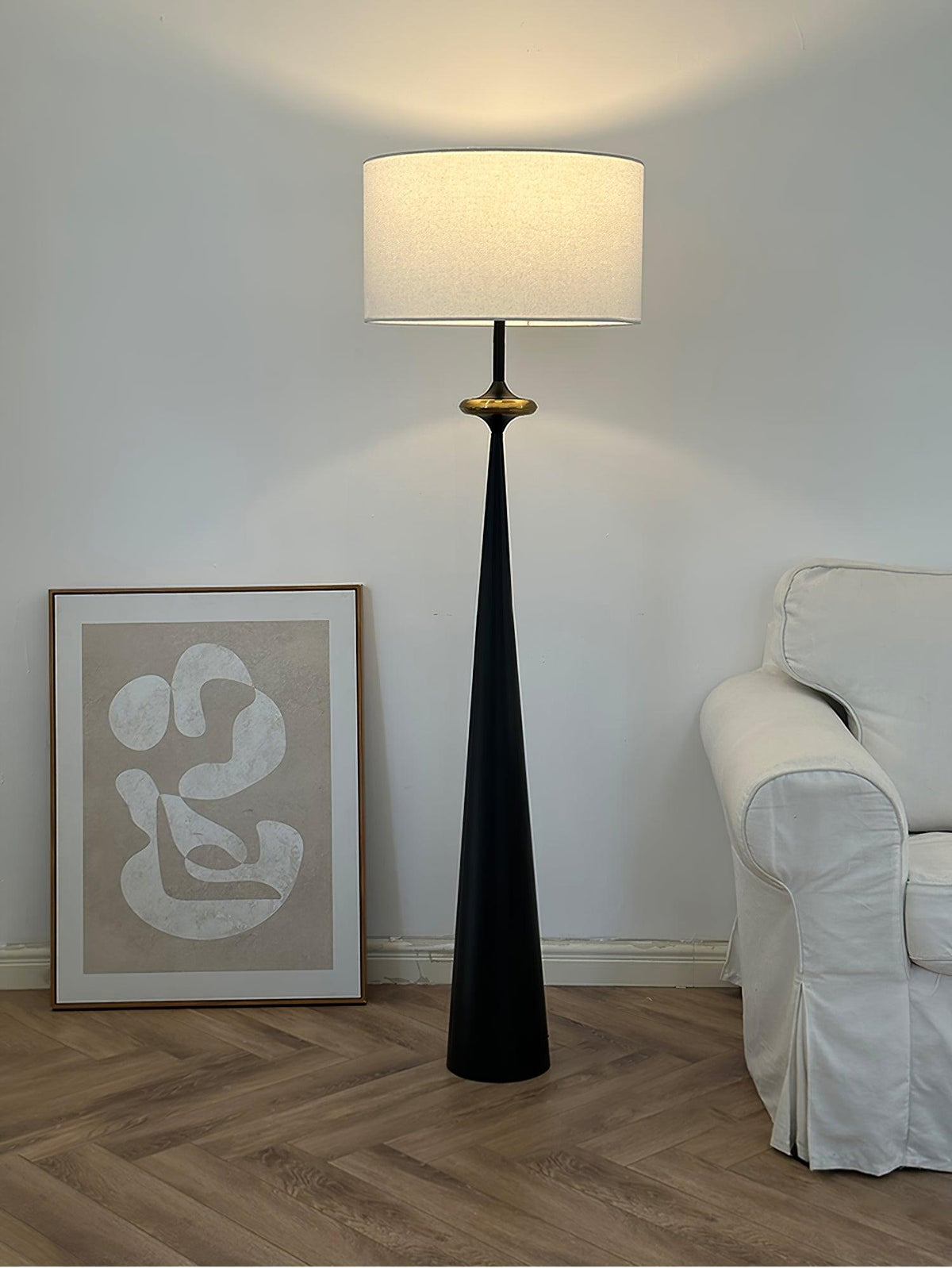 Standing Lamp Wooden Base 65 in Tall White Fabric Shade Mid-Century Uplight for Living Room Bedroom Reading Corner Dimmable E26 Socket Moder | Thomler