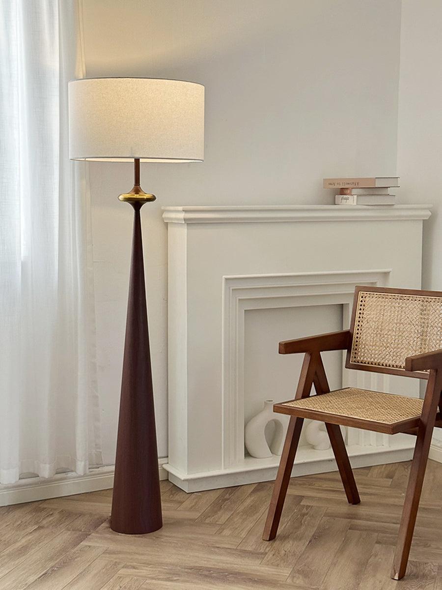 Standing Lamp Wooden Base 65 in Tall White Fabric Shade Mid-Century Uplight for Living Room Bedroom Reading Corner Dimmable E26 Socket Moder | Thomler