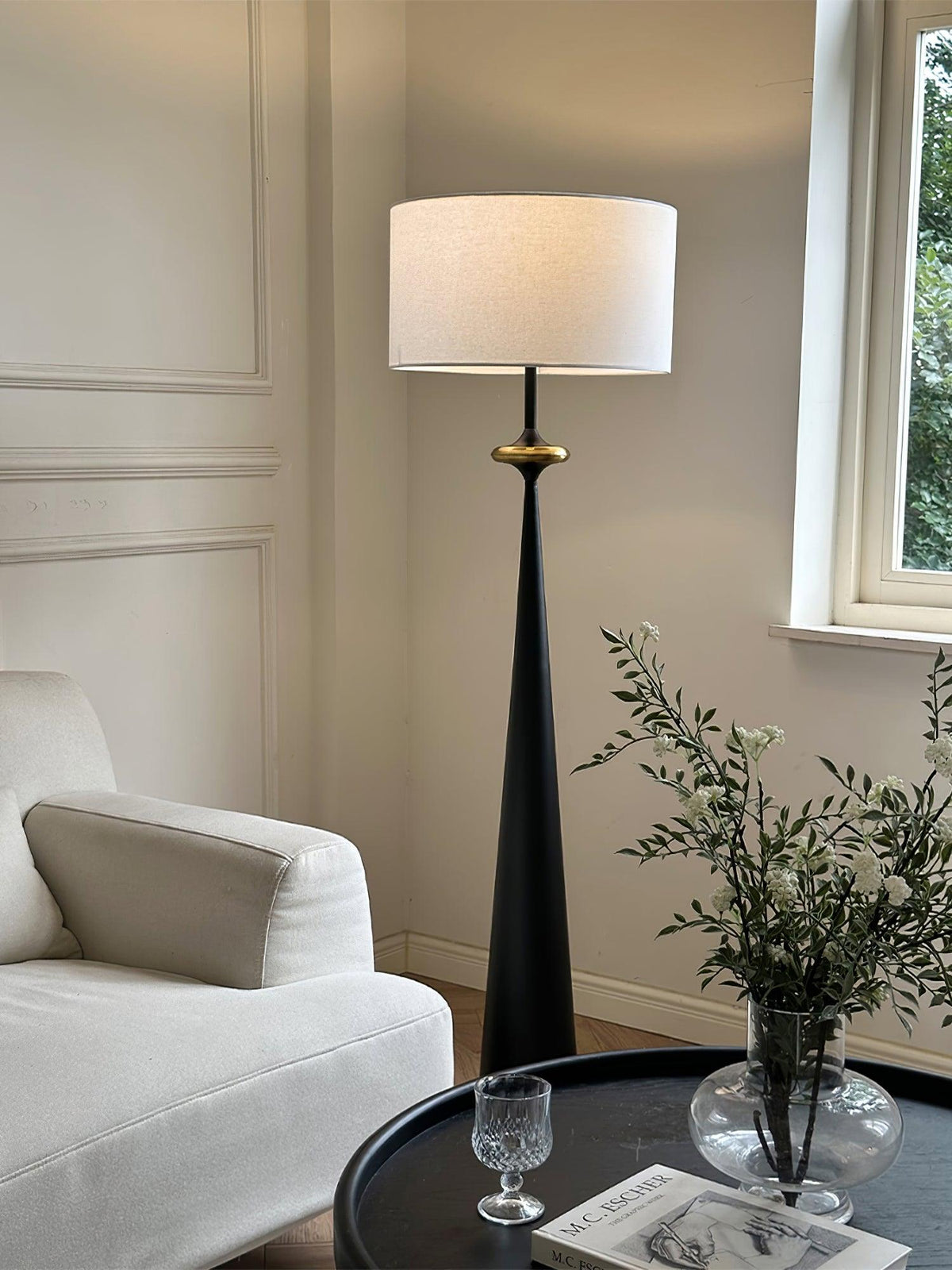 Standing Lamp Wooden Base 65 in Tall White Fabric Shade Mid-Century Uplight for Living Room Bedroom Reading Corner Dimmable E26 Socket Moder | Thomler