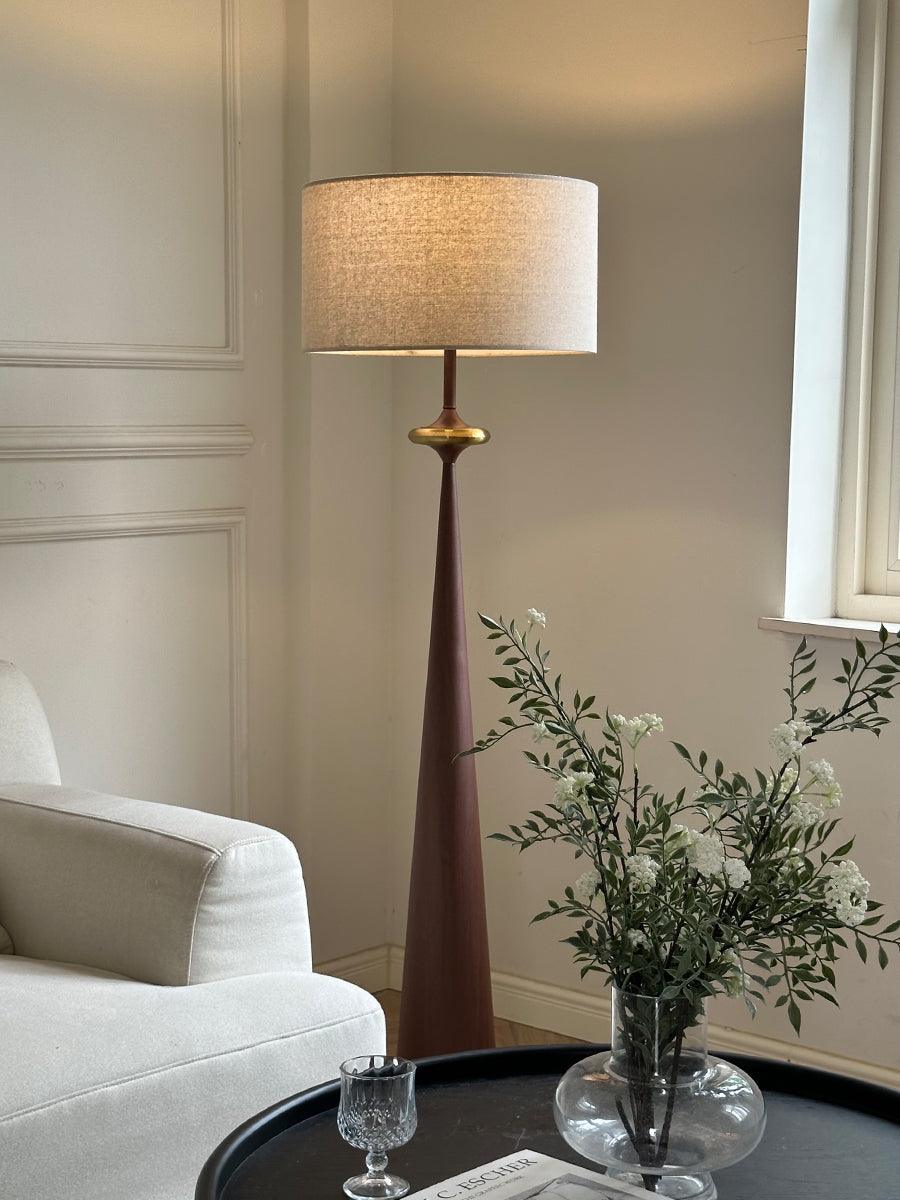 Standing Lamp Wooden Base 65 in Tall White Fabric Shade Mid-Century Uplight for Living Room Bedroom Reading Corner Dimmable E26 Socket Moder | Thomler