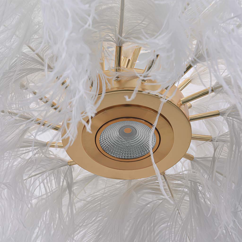 Feathered Ceiling Light White 31 in Adjustable LED Hanging Fixture for Bedroom Living Room Dining Room Statement Decor | Thomler