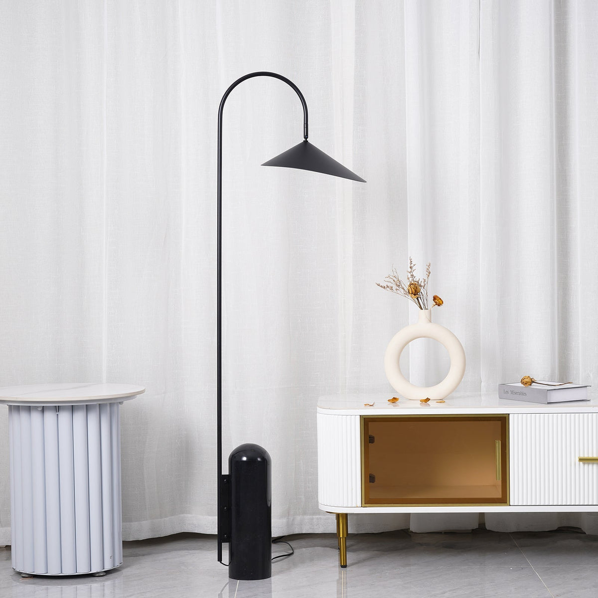 Arched Reading Floor Lamp with Marble Base – Modern Black Metal Accent Light for Living Room, Bedroom & Home Office | Thomler