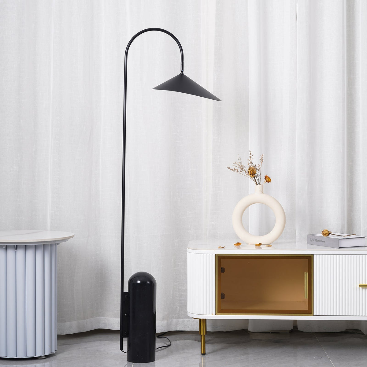 Arched Reading Floor Lamp with Marble Base – Modern Black Metal Accent Light for Living Room, Bedroom & Home Office | Thomler
