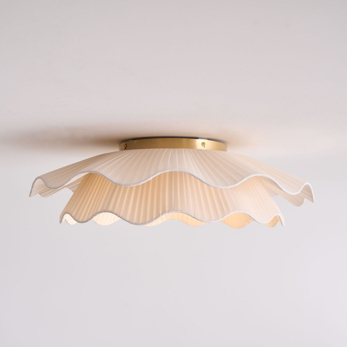 Flush Mount Ceiling Light White Fabric Ripple Shade 20 in Bedroom Ambient LED Integrated Dimmable Low Profile for Living Room Dining Room Mo | Thomler