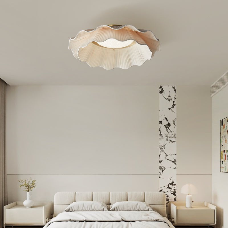 Flush Mount Ceiling Light White Fabric Ripple Shade 20 in Bedroom Ambient LED Integrated Dimmable Low Profile for Living Room Dining Room Mo | Thomler