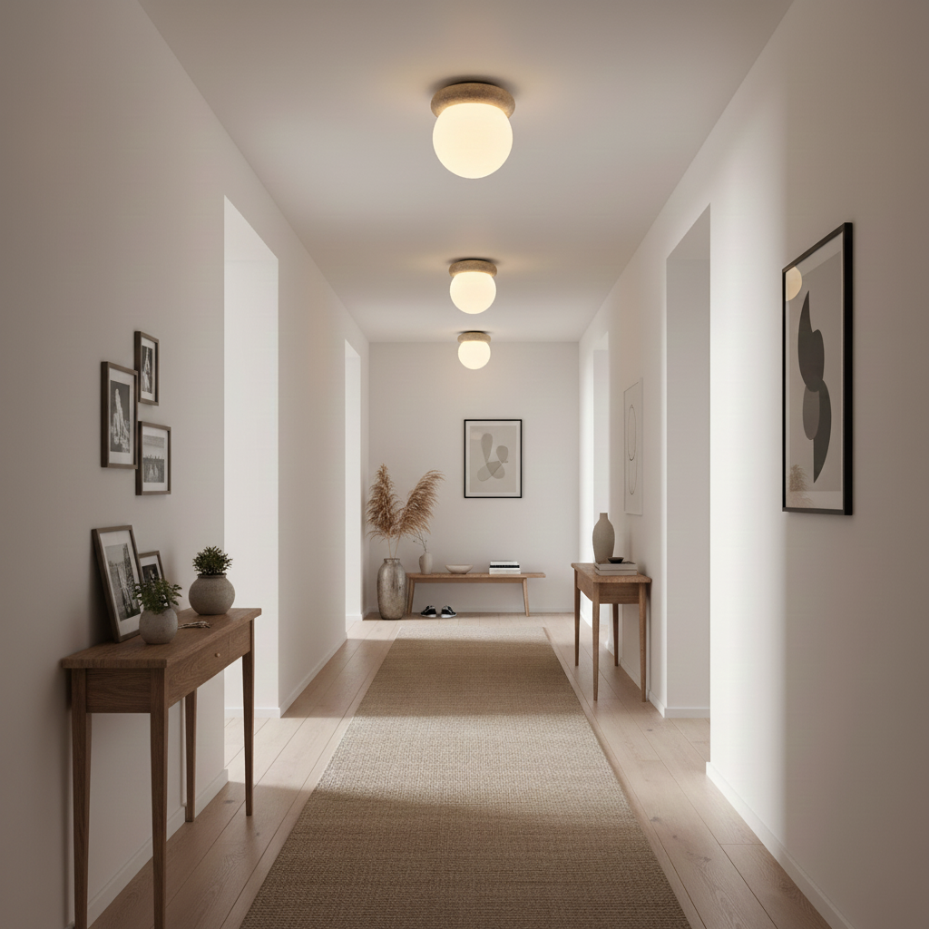 Plafondlamp, 16 cm, natuursteen glas, voor slaapkamer, hal en entree, plat model, zacht diffuus licht