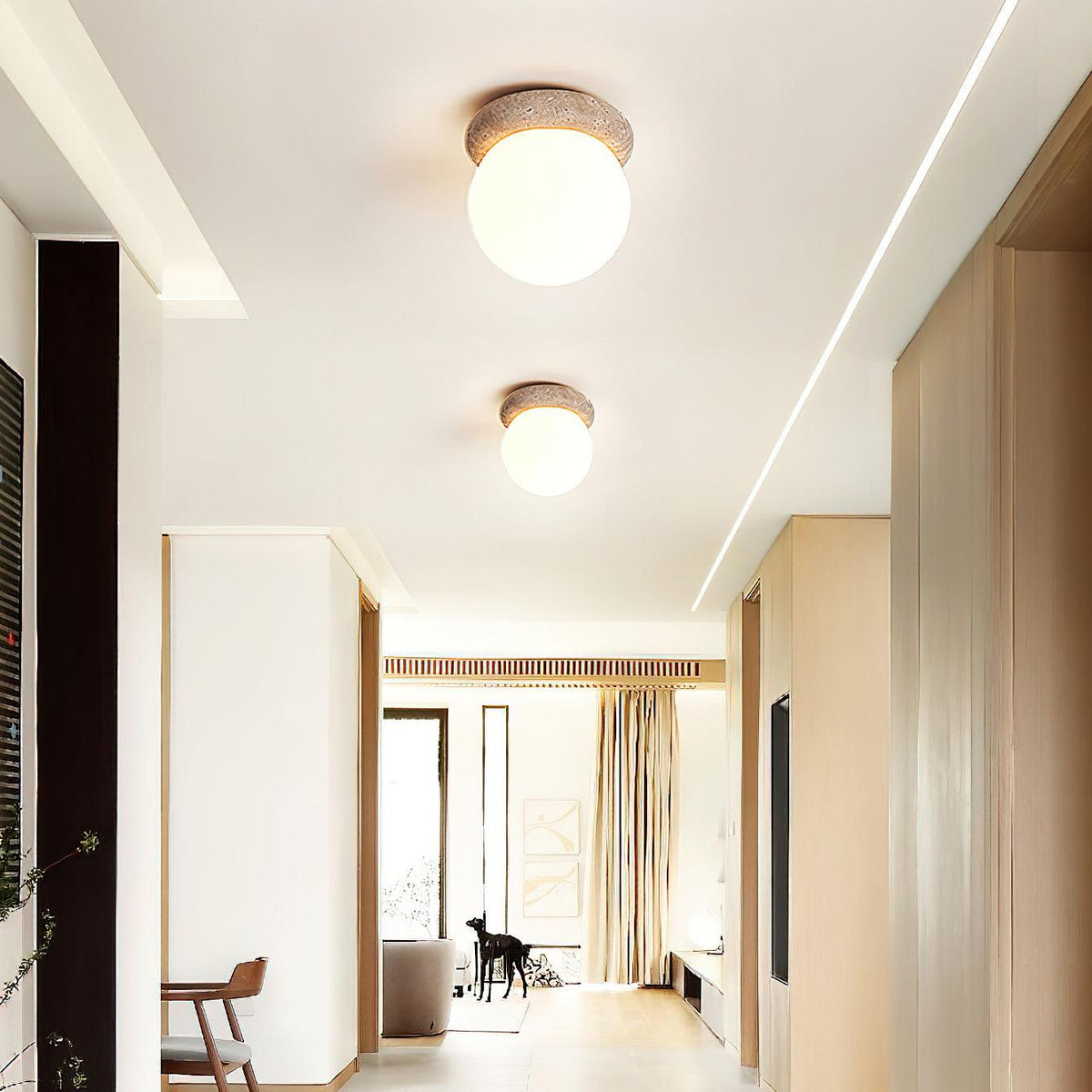 Plafondlamp, 16 cm, natuursteen glas, voor slaapkamer, hal en entree, plat model, zacht diffuus licht