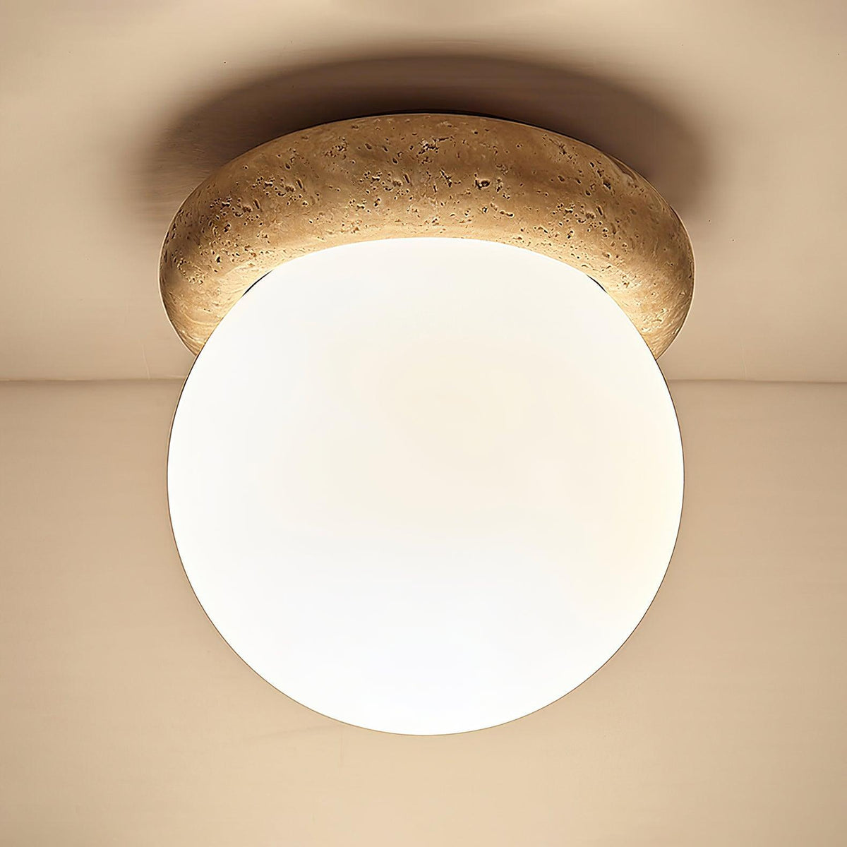 Plafondlamp, 16 cm, natuursteen glas, voor slaapkamer, hal en entree, plat model, zacht diffuus licht