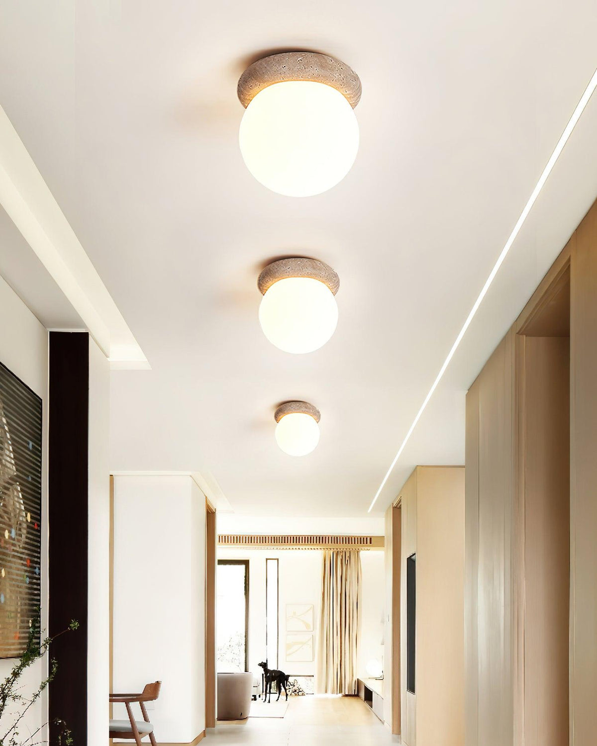 Plafondlamp, 16 cm, natuursteen glas, voor slaapkamer, hal en entree, plat model, zacht diffuus licht