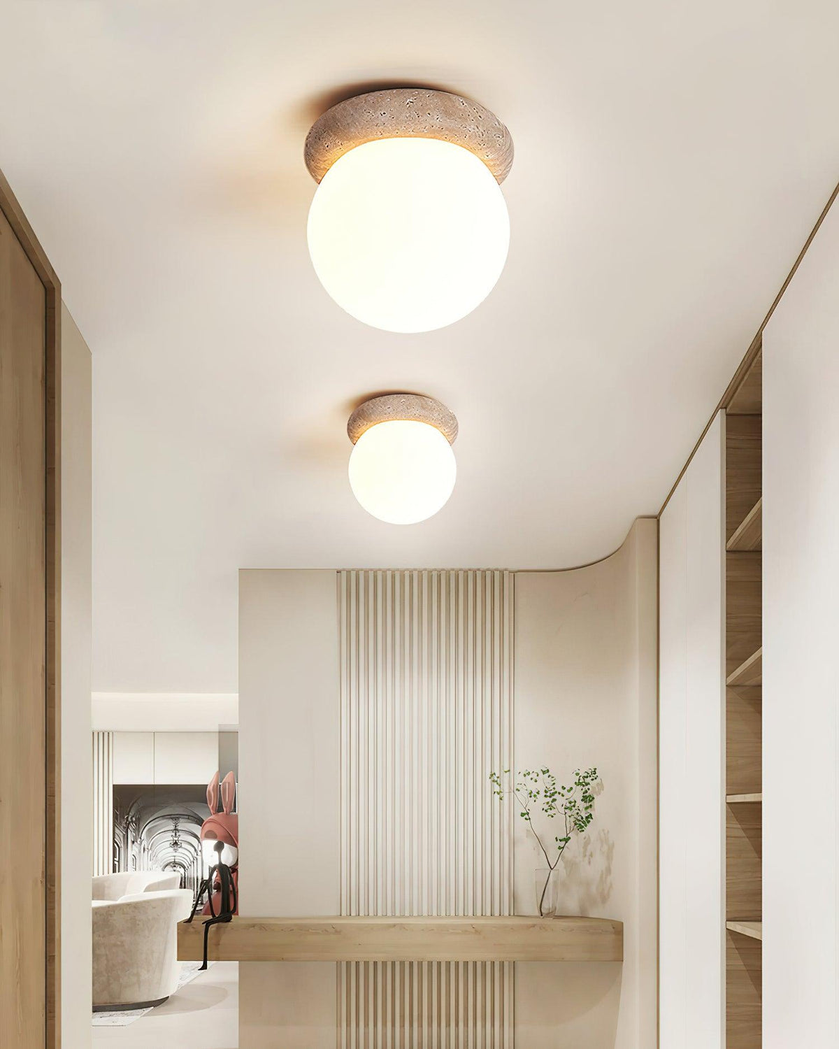 Plafondlamp, 16 cm, natuursteen glas, voor slaapkamer, hal en entree, plat model, zacht diffuus licht