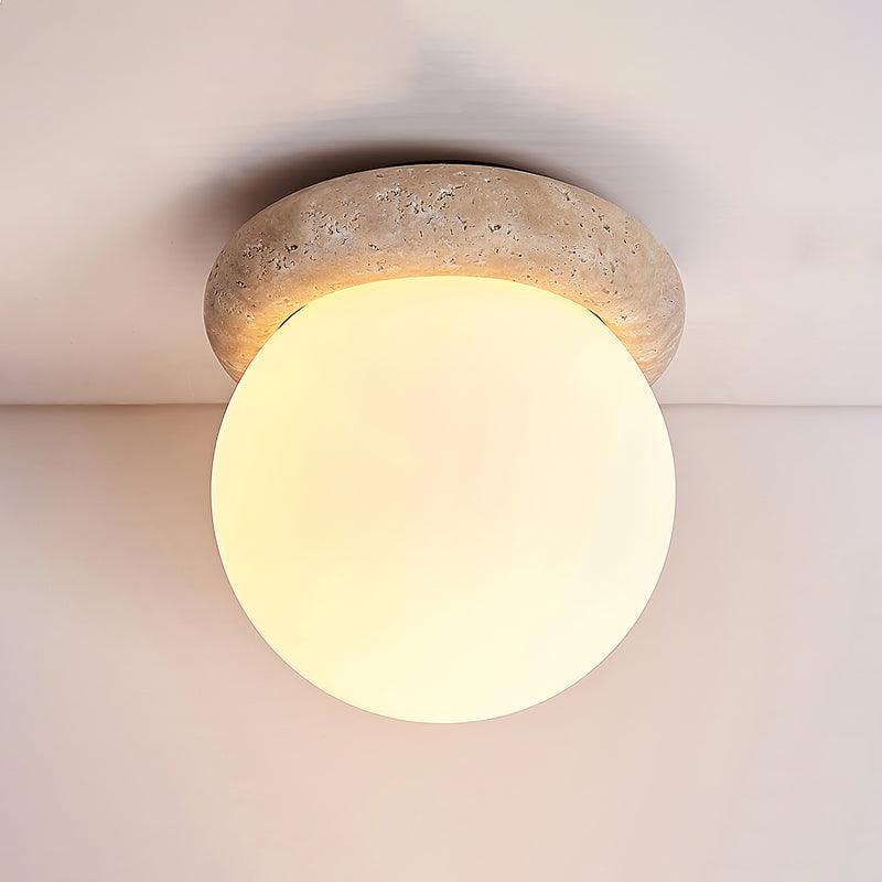 Plafondlamp, 16 cm, natuursteen glas, voor slaapkamer, hal en entree, plat model, zacht diffuus licht
