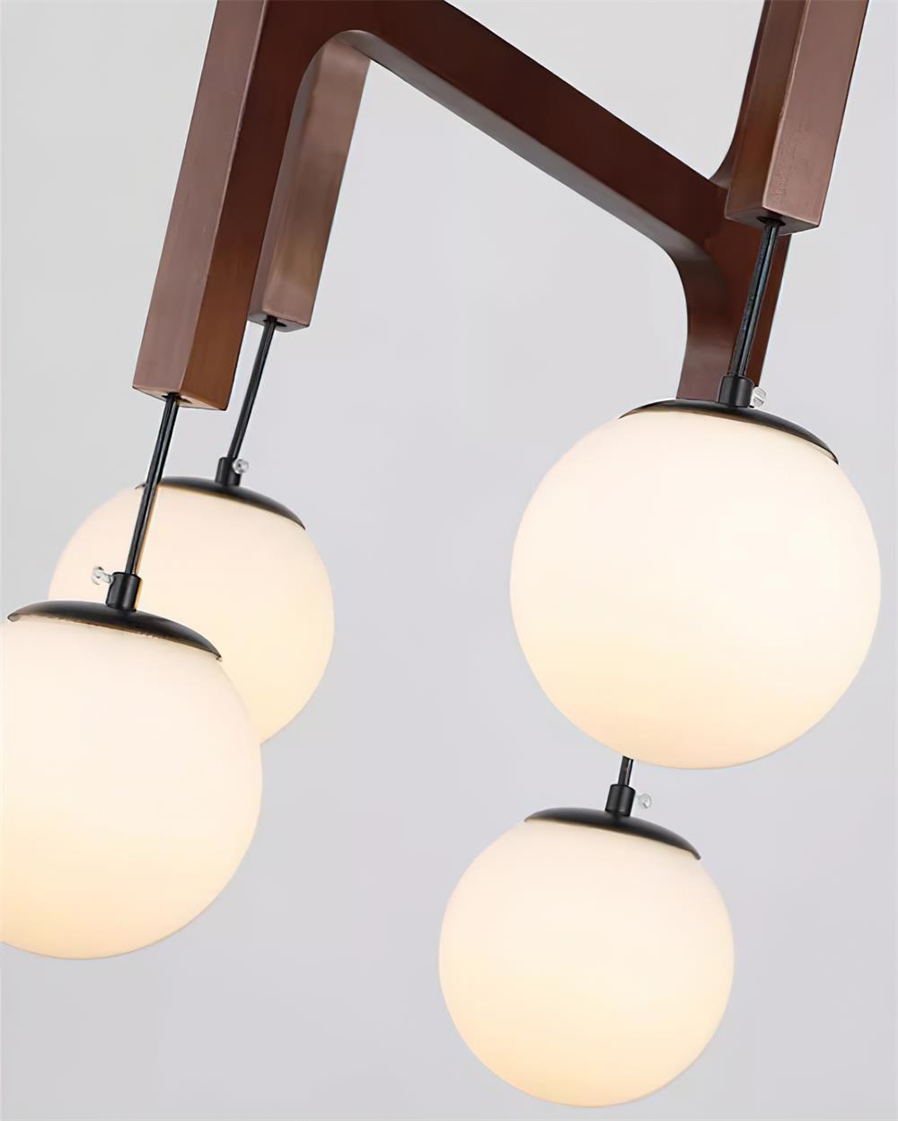 Houten hanglamp met meerdere armen, witte glazen bollen, in hoogte verstelbare kabel, 2-6 lampen, plafondverlichting voor eetkamer, modern boerderijdesign | Thomler