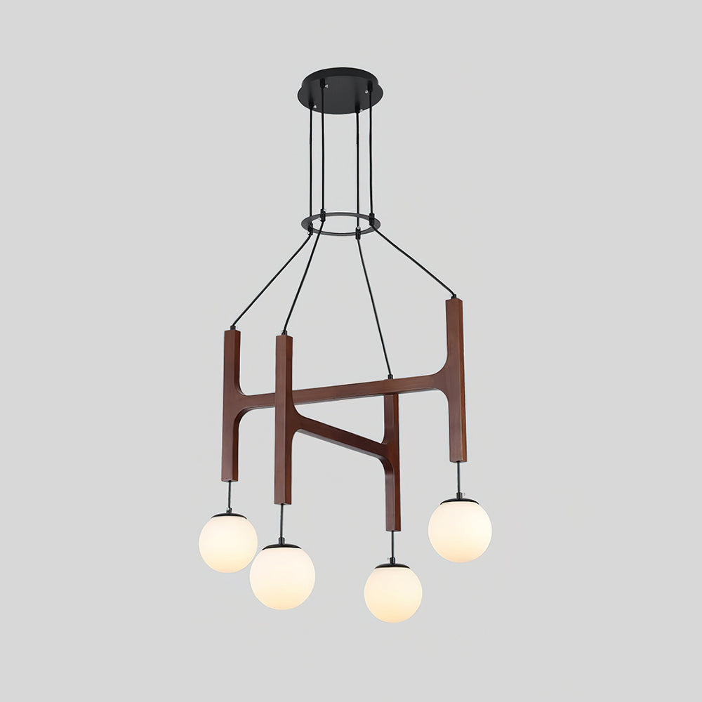Houten hanglamp met meerdere armen, witte glazen bollen, in hoogte verstelbare kabel, 2-6 lampen, plafondverlichting voor eetkamer, modern boerderijdesign | Thomler
