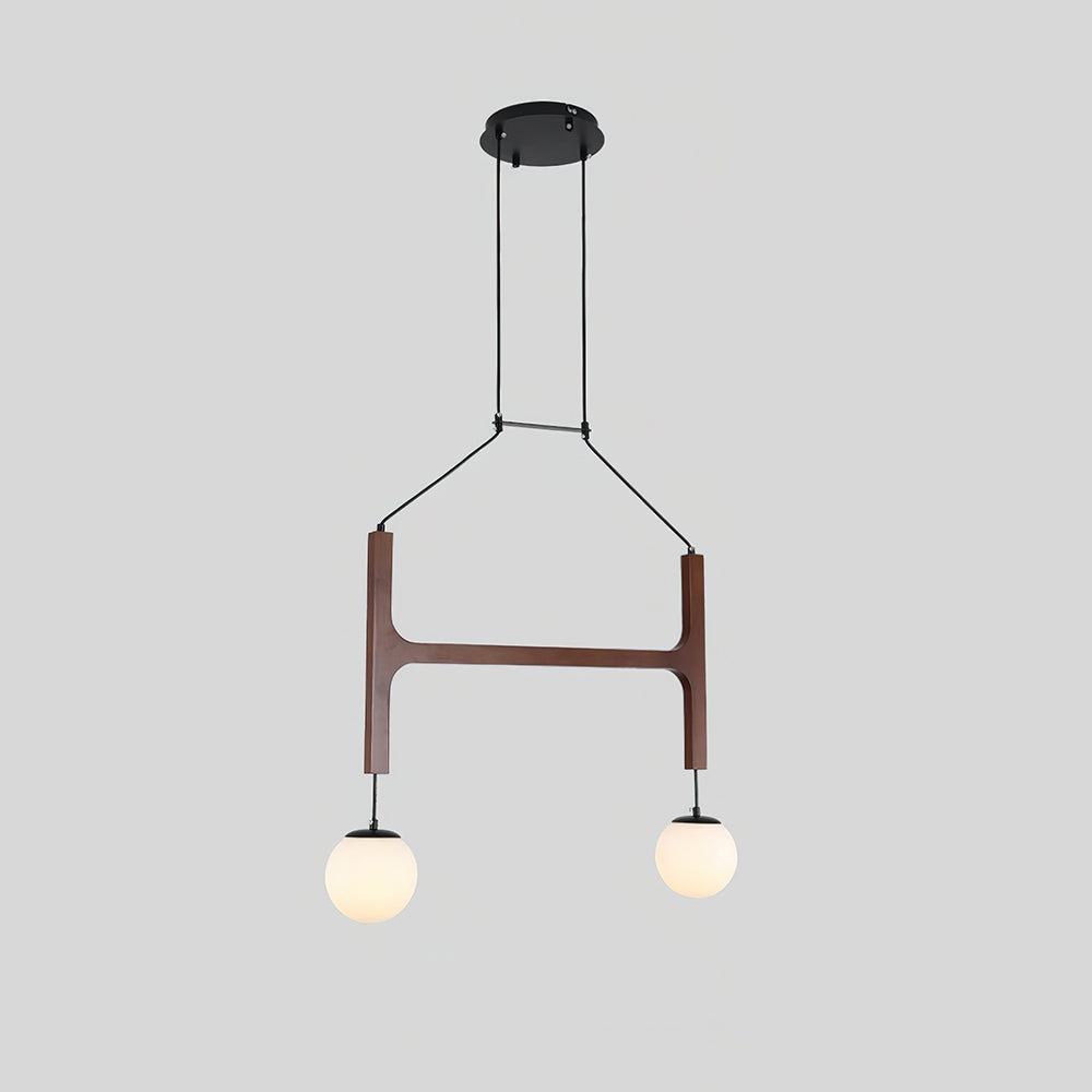 Houten hanglamp met meerdere armen, witte glazen bollen, in hoogte verstelbare kabel, 2-6 lampen, plafondverlichting voor eetkamer, modern boerderijdesign | Thomler
