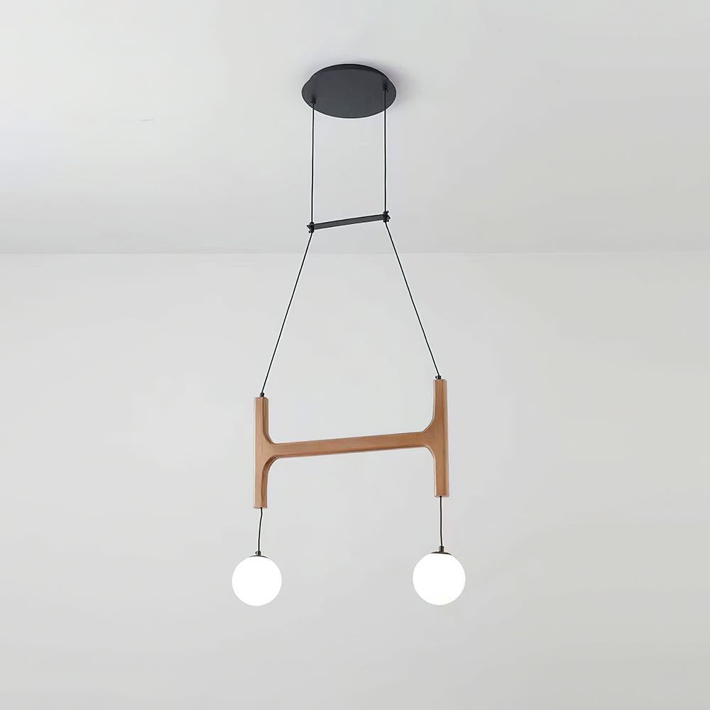 Houten hanglamp met meerdere armen, witte glazen bollen, in hoogte verstelbare kabel, 2-6 lampen, plafondverlichting voor eetkamer, modern boerderijdesign | Thomler