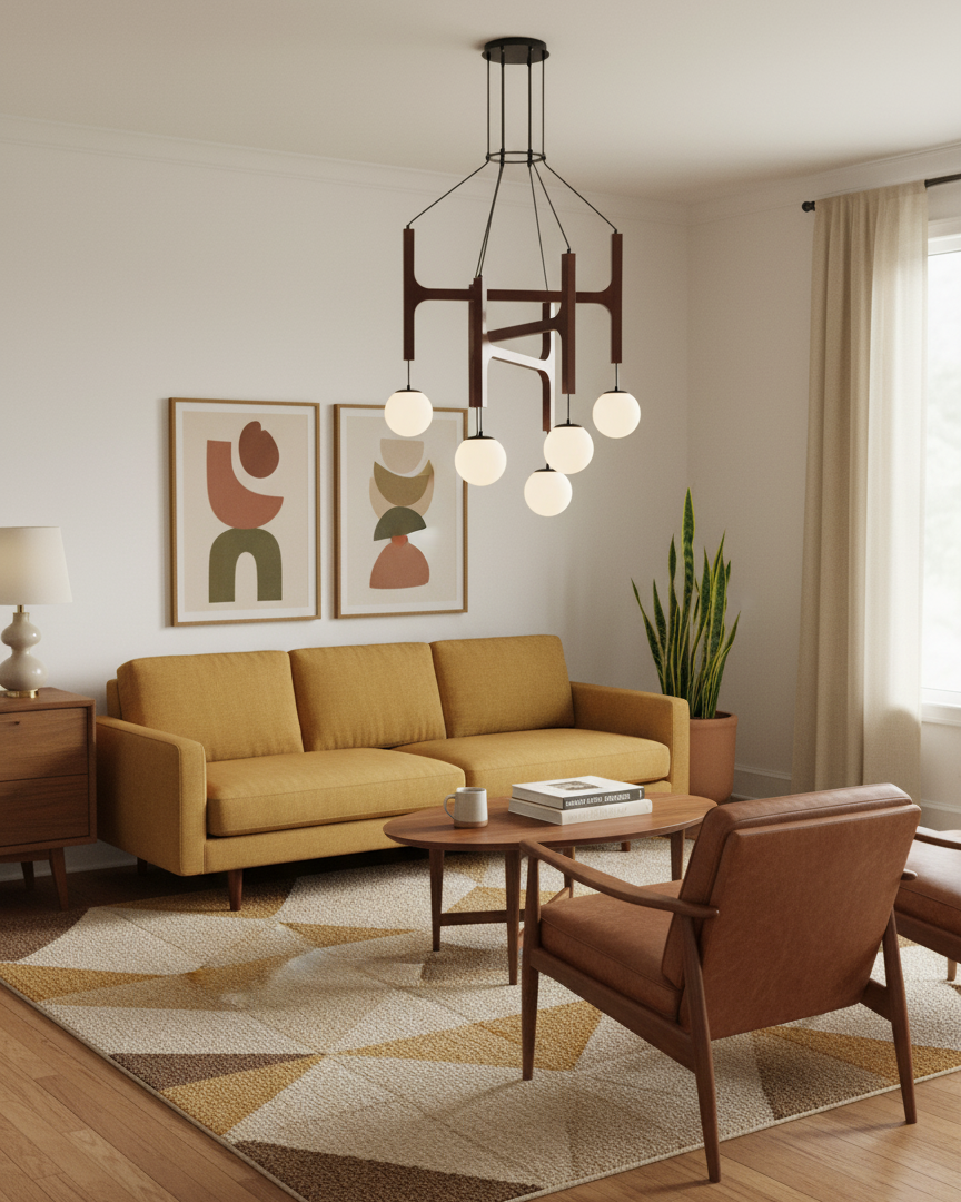 Houten hanglamp met meerdere armen, witte glazen bollen, in hoogte verstelbare kabel, 2-6 lampen, plafondverlichting voor eetkamer, modern boerderijdesign | Thomler
