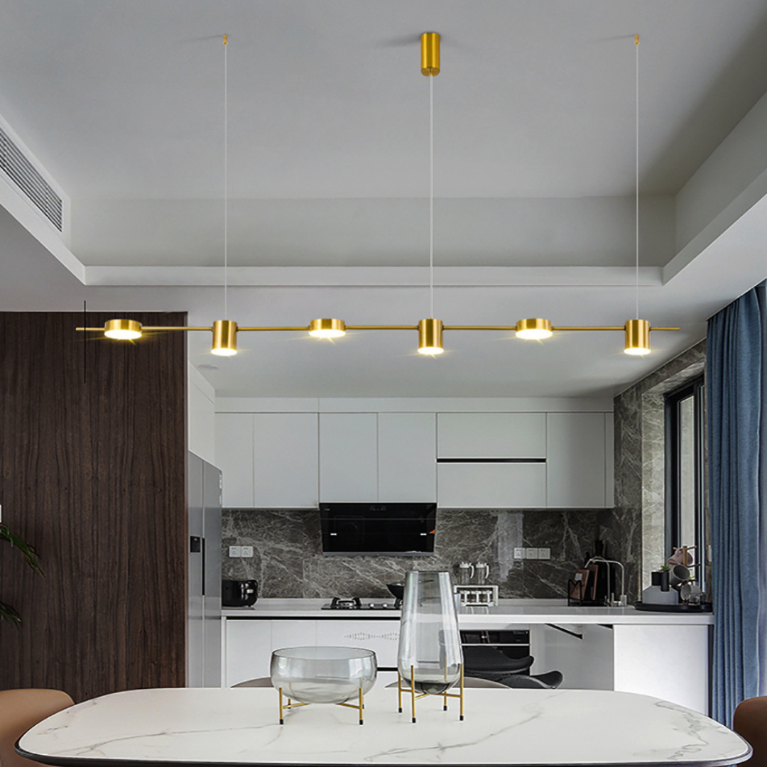 Lineare Deckenleuchte mit mehreren Lichtquellen und verstellbarer Abhängung – Aluminium-Spotlight-Schiene in matter und metallischer Zweifarben-Optik – LED-Arbeitsbeleuchtung für Kücheninseln | Thomler