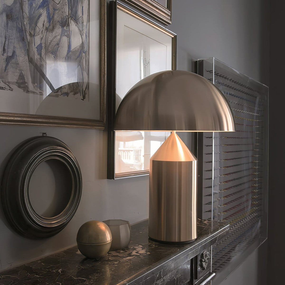 Metal Architectural Accent Lamp 14 in Sculptural Shape Soft Glow Nightstand Light Bedroom Side Table Decor Modern Minimal Home Office