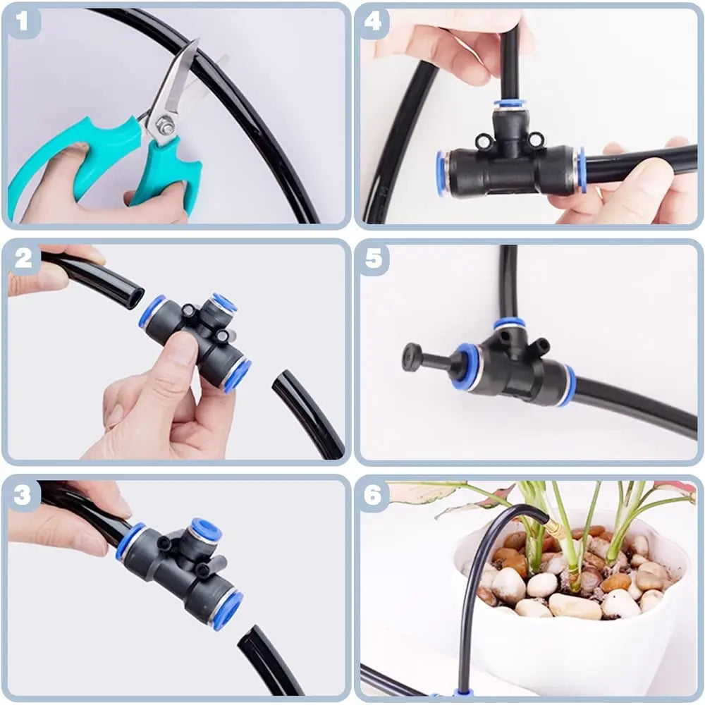 Garden Watering System 0.3 in Hose with Adjustable Brass Spray Nozzles for Patios Balconies Raised Beds Greenhouses | Thomler