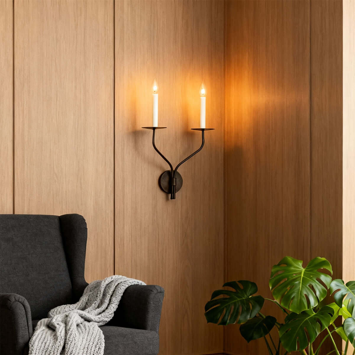 Sculptural Candelabra Sconce 29-Inch Brass or Black Metal E14 Socket Accent Fixture for Bedroom Hallway Entryway Ambient Glow Home Décor | Thomler