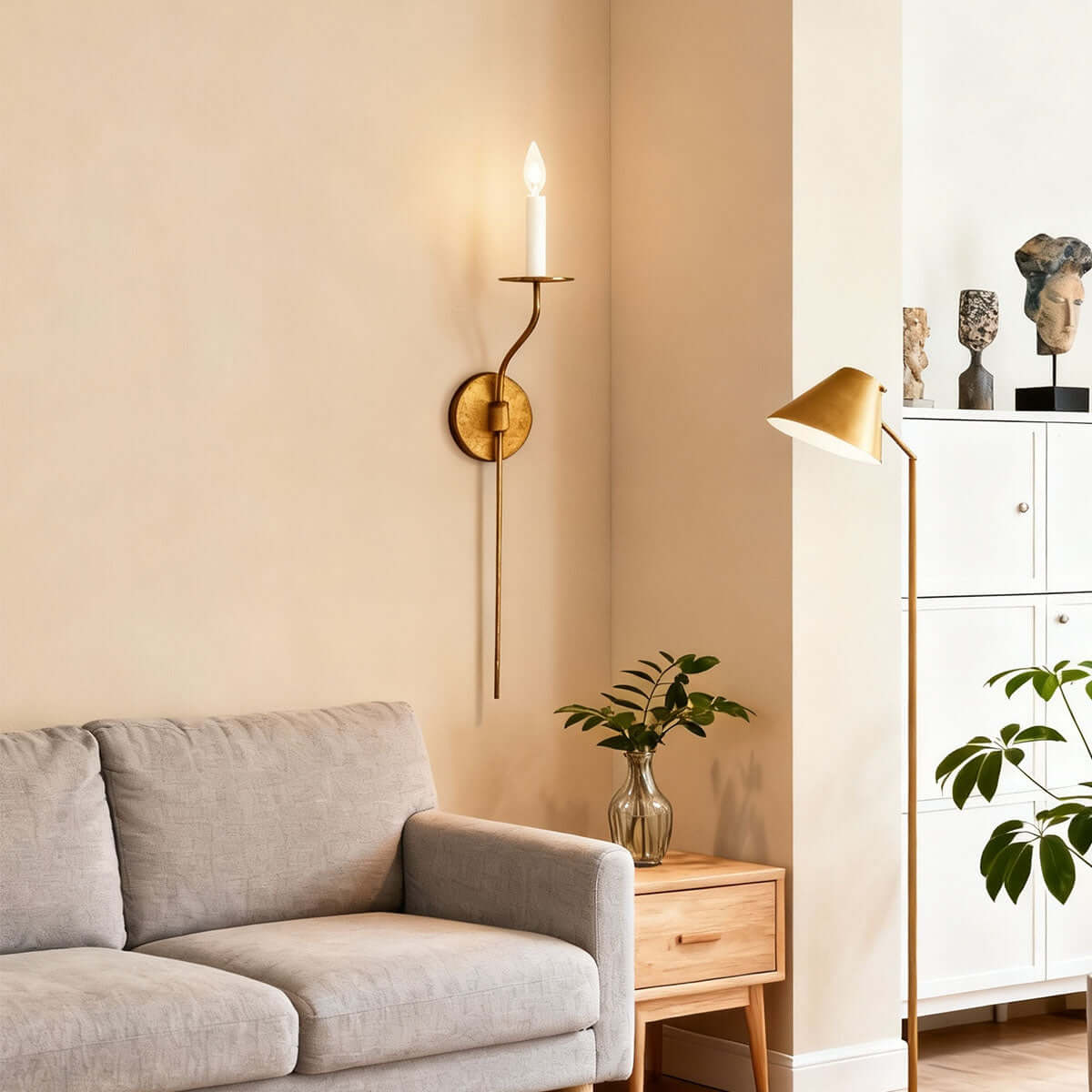 Sculptural Candelabra Sconce 29-Inch Brass or Black Metal E14 Socket Accent Fixture for Bedroom Hallway Entryway Ambient Glow Home Décor | Thomler