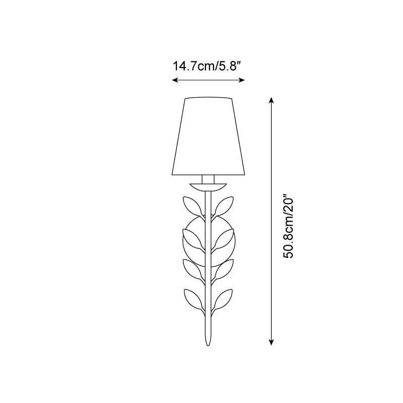 Slim Upright Fabric Sconce Light 20 Inches Tall for Powder Room Mirror Vanity Hallway Accent Walls Dimmable Socket Antique Metal | Thomler