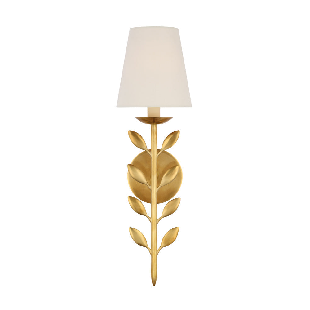 Slim Upright Fabric Sconce Light 20 Inches Tall for Powder Room Mirror Vanity Hallway Accent Walls Dimmable Socket Antique Metal | Thomler