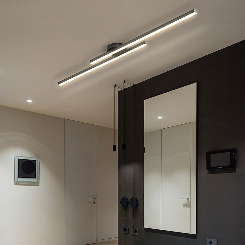Flush Mount LED Overhead Light | Black Aluminum Linear Low-Profile Fixture for Bedrooms, Entryways & Compact Spaces | Modern Minimalist Desi | Thomler