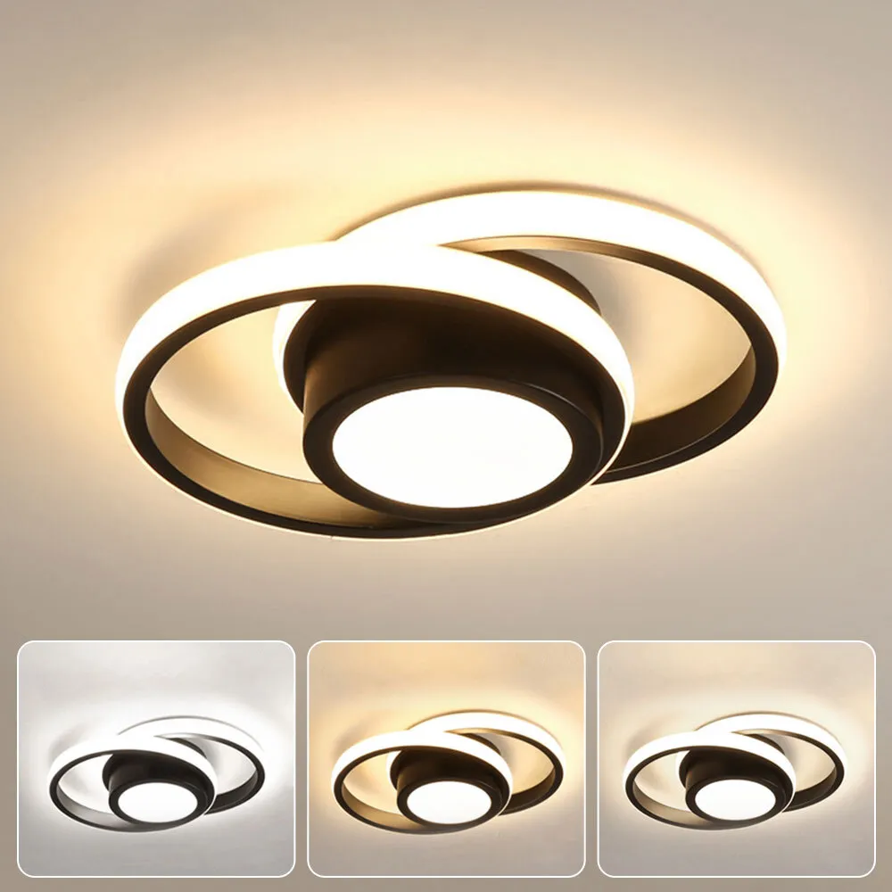 Double Ring LED Flush Mount Light Black Contemporary Overhead Fixture for Entryway Foyer Apartment Passageway Interior Decor | Thomler
