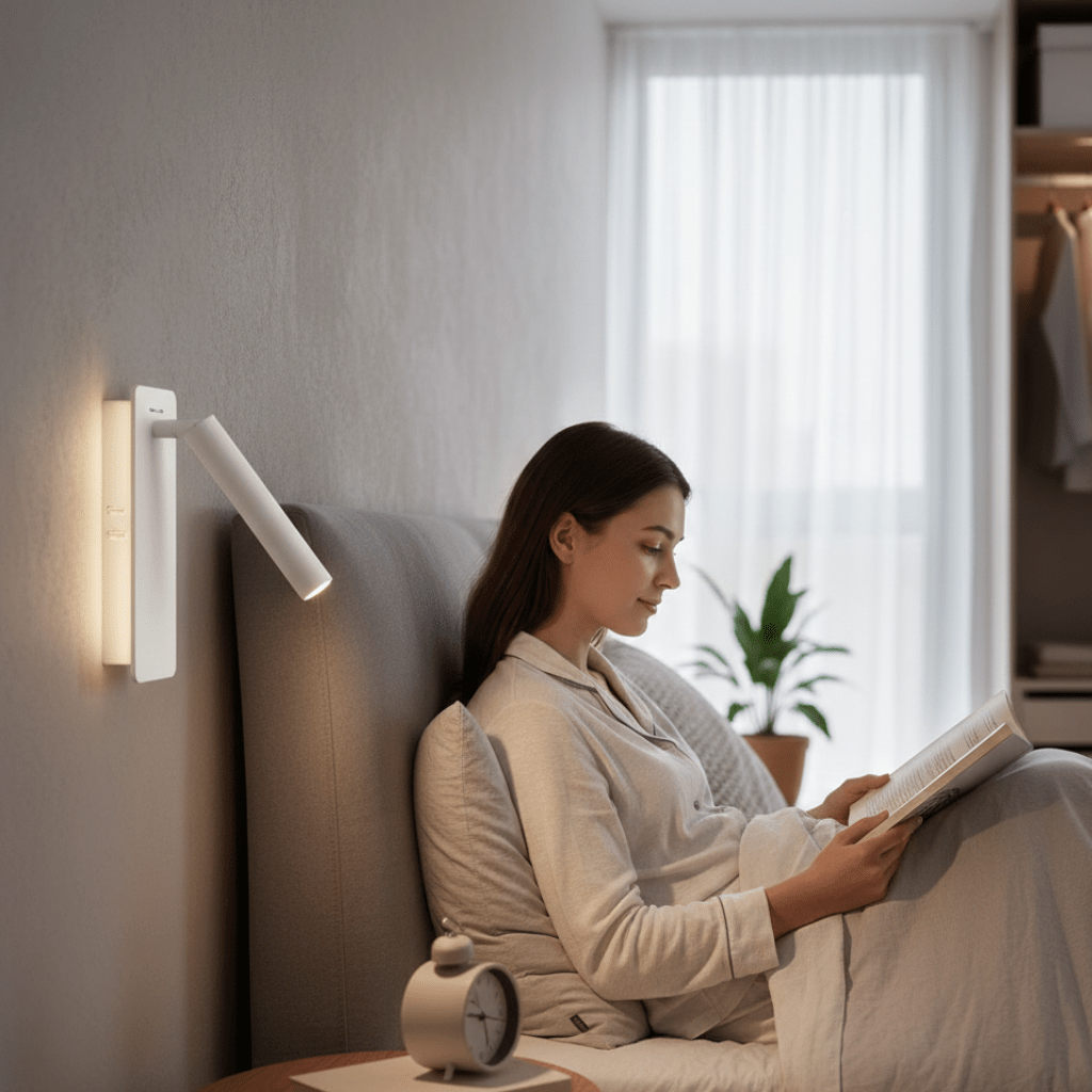 Rotating LED Reading Light with Adjustable Arm – Dimmable Wall-Mounted Bedside Lamp