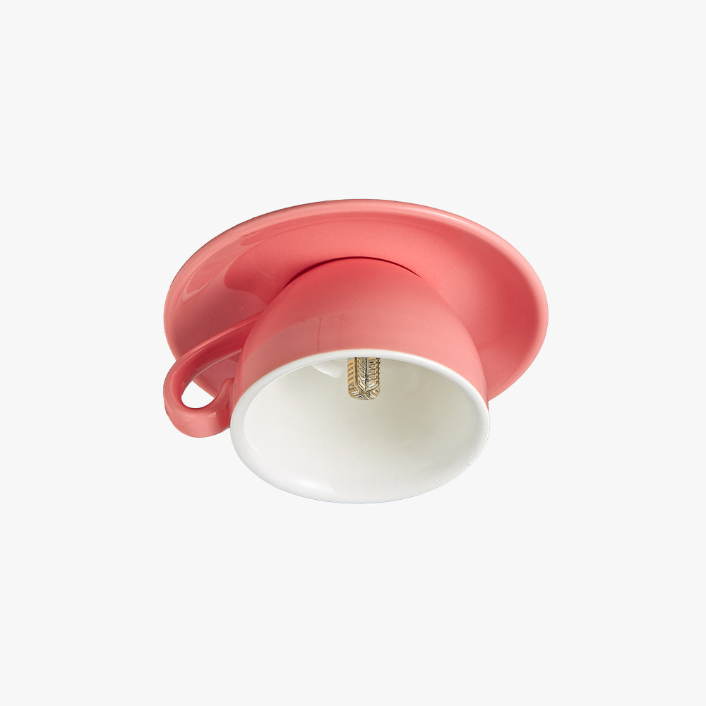 Ceramic Coffee Cup Flush Mount Light for Bedroom Living Room Kitchen Modern Decorative LED Fixture 110V Hardwired Compact Playful Design Amb | Thomler