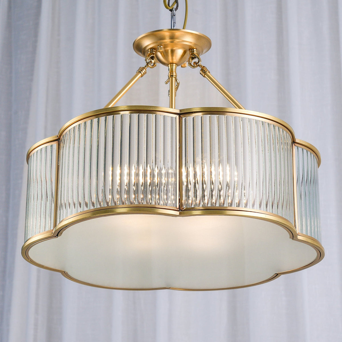 Brass Glass Flush Mount Ceiling Light 20 Inch Quatrefoil Design for Bedroom Living Room Dining Room Indoor Lighting Fixture | Thomler