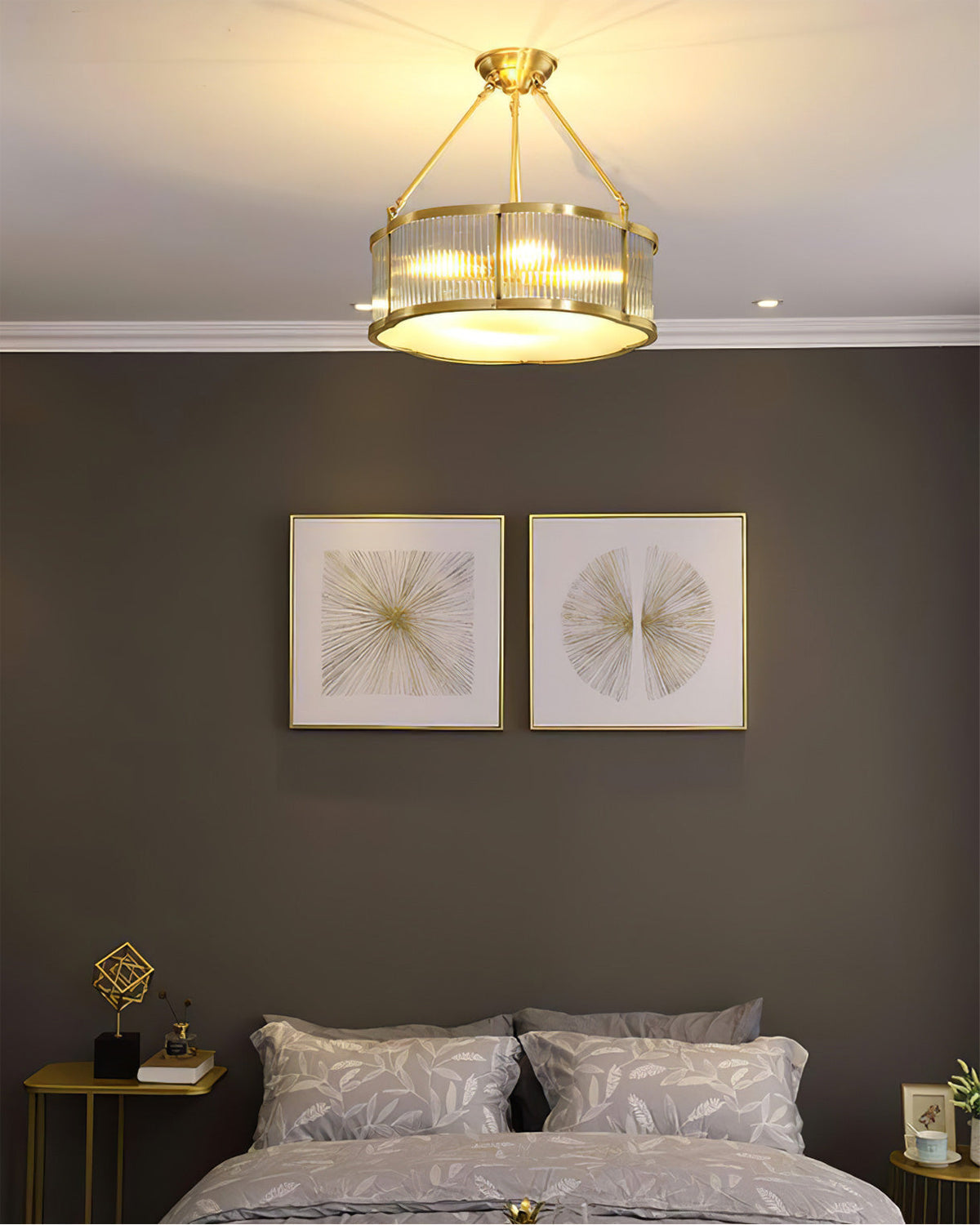 Brass Glass Flush Mount Ceiling Light 20 Inch Quatrefoil Design for Bedroom Living Room Dining Room Indoor Lighting Fixture | Thomler
