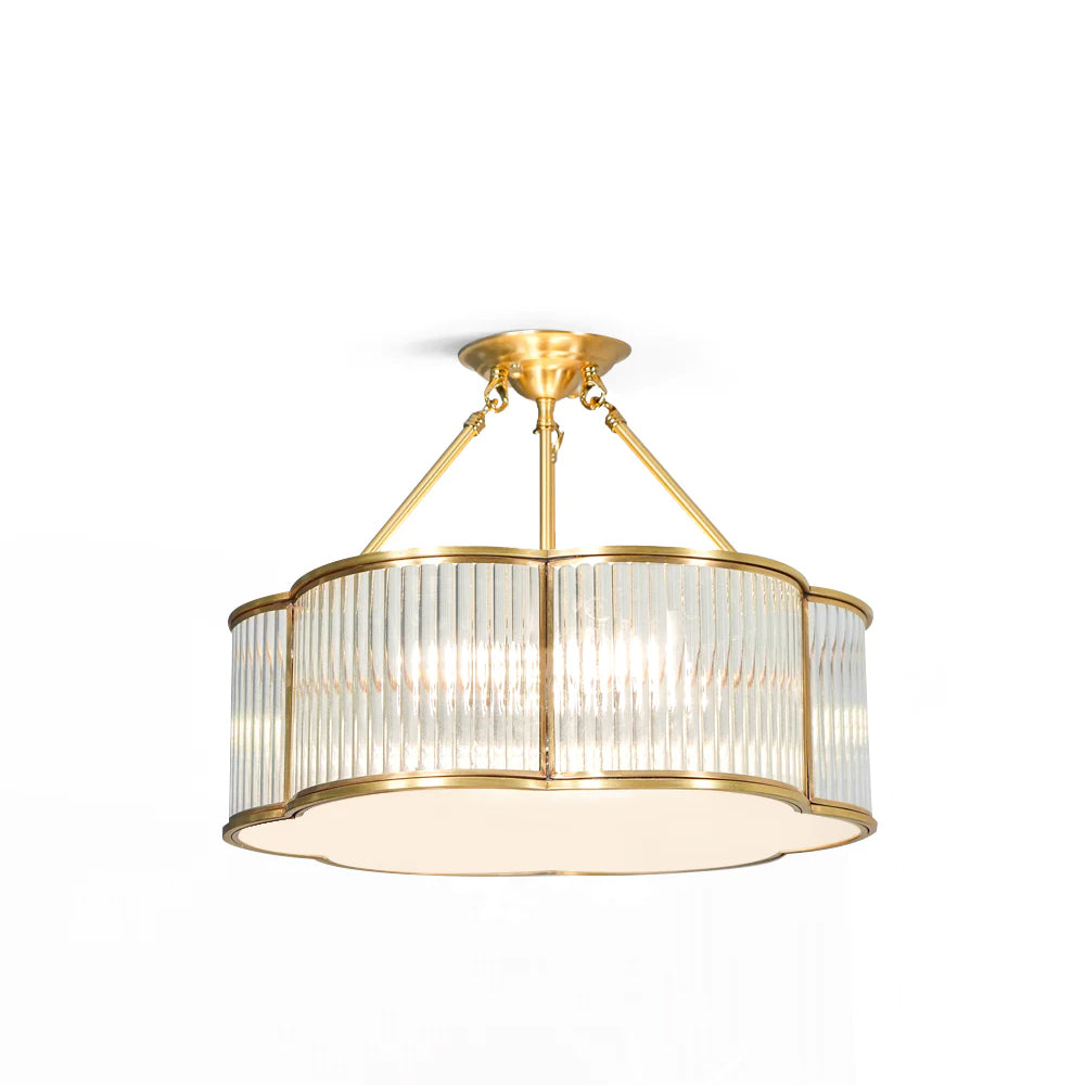 Brass Glass Flush Mount Ceiling Light 20 Inch Quatrefoil Design for Bedroom Living Room Dining Room Indoor Lighting Fixture | Thomler