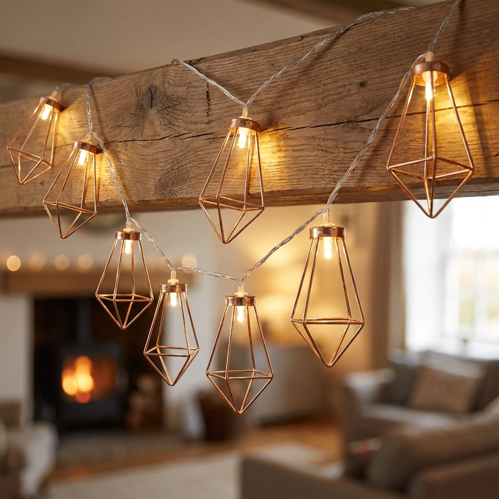 Batteriebetriebene LED-Diamant-Käfig-Lichterkette, 20 Kupferdraht-Stränge, 2 m / 3 m für Schlafzimmer, Wohnzimmer, Garten, Terrasse, Regale, kabellose Dekobeleuchtung | Thomler