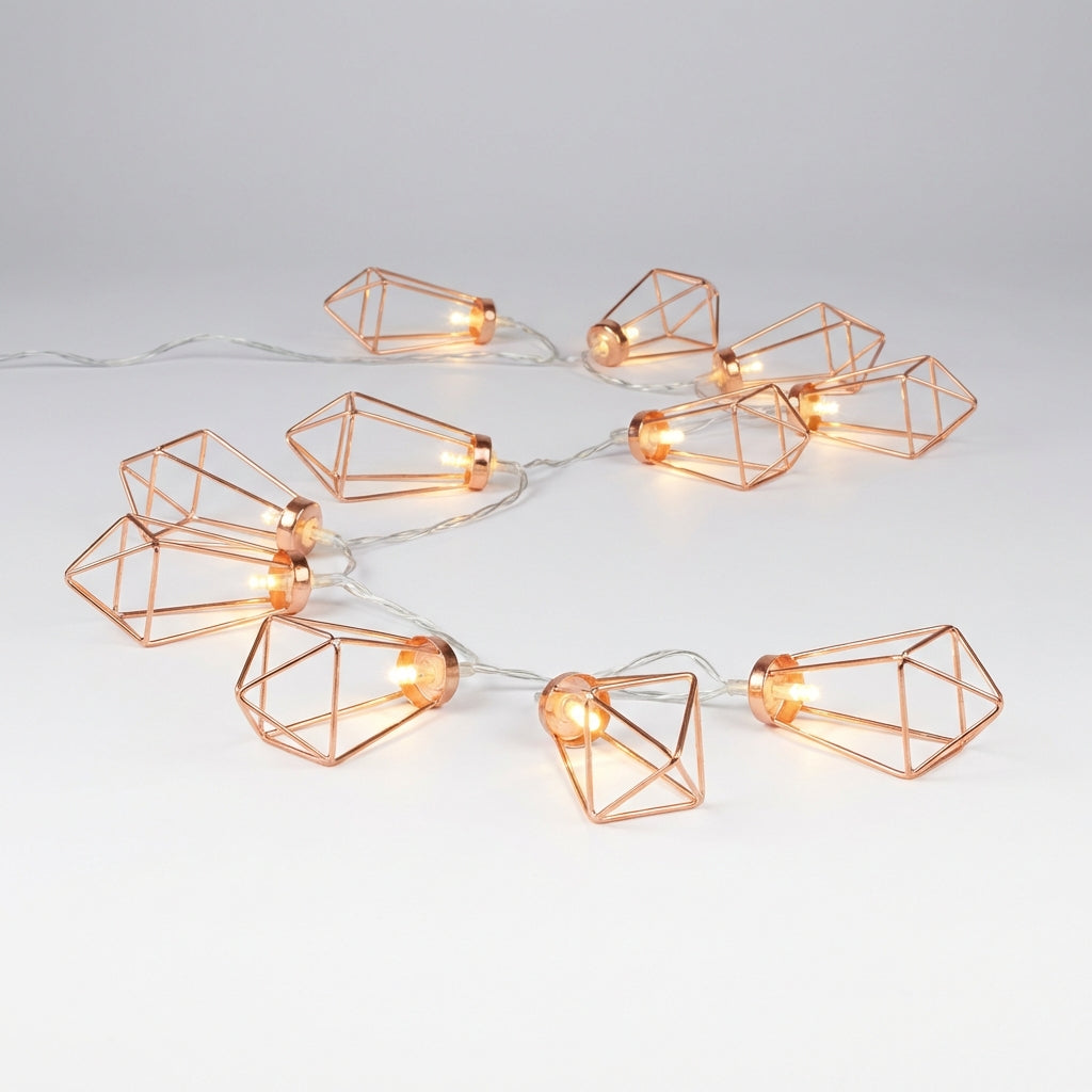Batteriebetriebene LED-Diamant-Käfig-Lichterkette, 20 Kupferdraht-Stränge, 2 m / 3 m für Schlafzimmer, Wohnzimmer, Garten, Terrasse, Regale, kabellose Dekobeleuchtung | Thomler