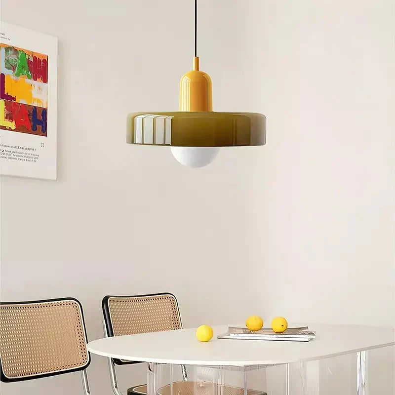 Handcrafted Art Glass Dome Pendant Light, Adjustable Modern Hanging Fixture for Dining Room Kitchen Island Living Room | Thomler