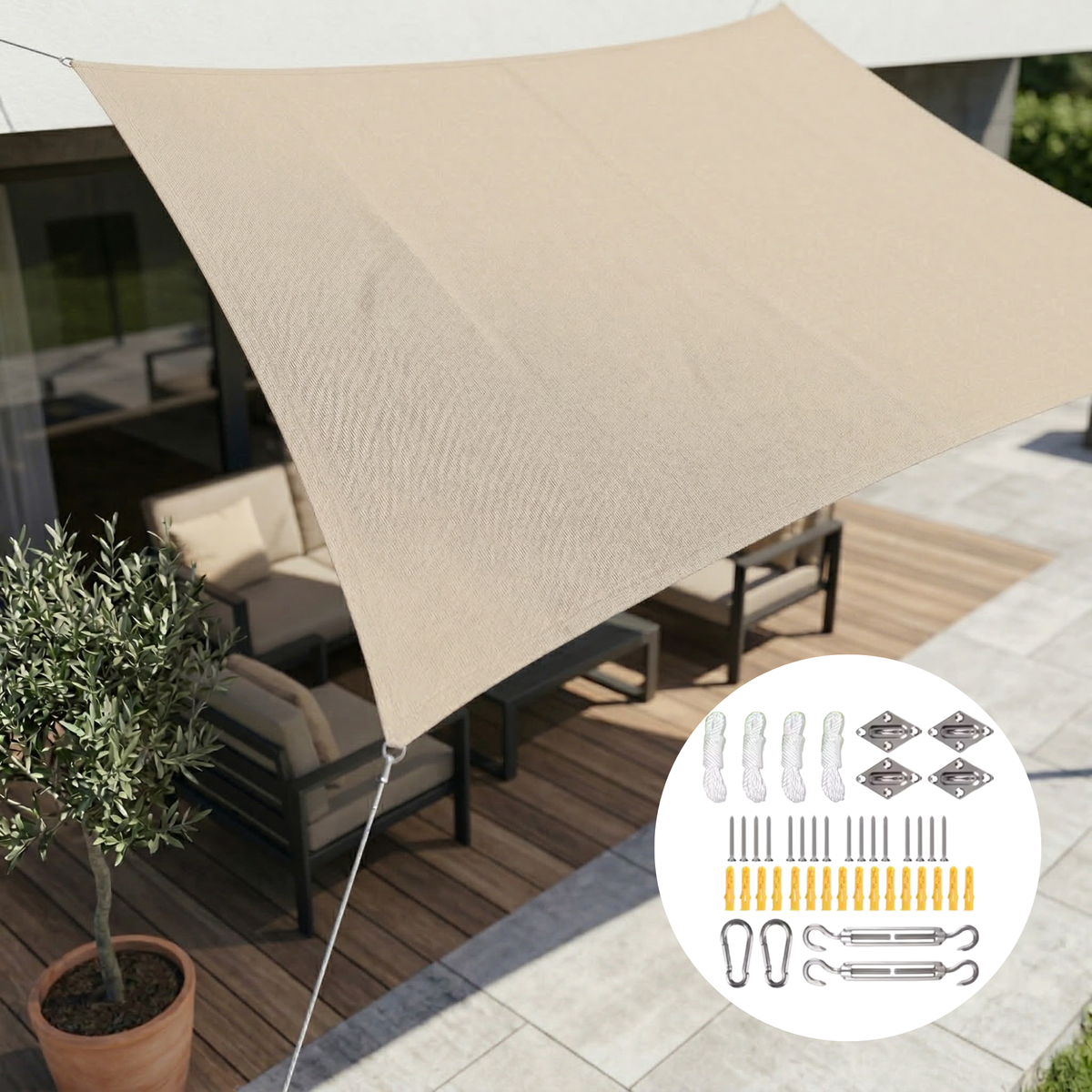 Toldo rectangular 10×16.5 pies, resistente al agua, parasol para terraza, patio, piscina, balcón, pérgola, cenador, porche, toldo, refugio con 98% de protección UV con cuerda T | Thomler