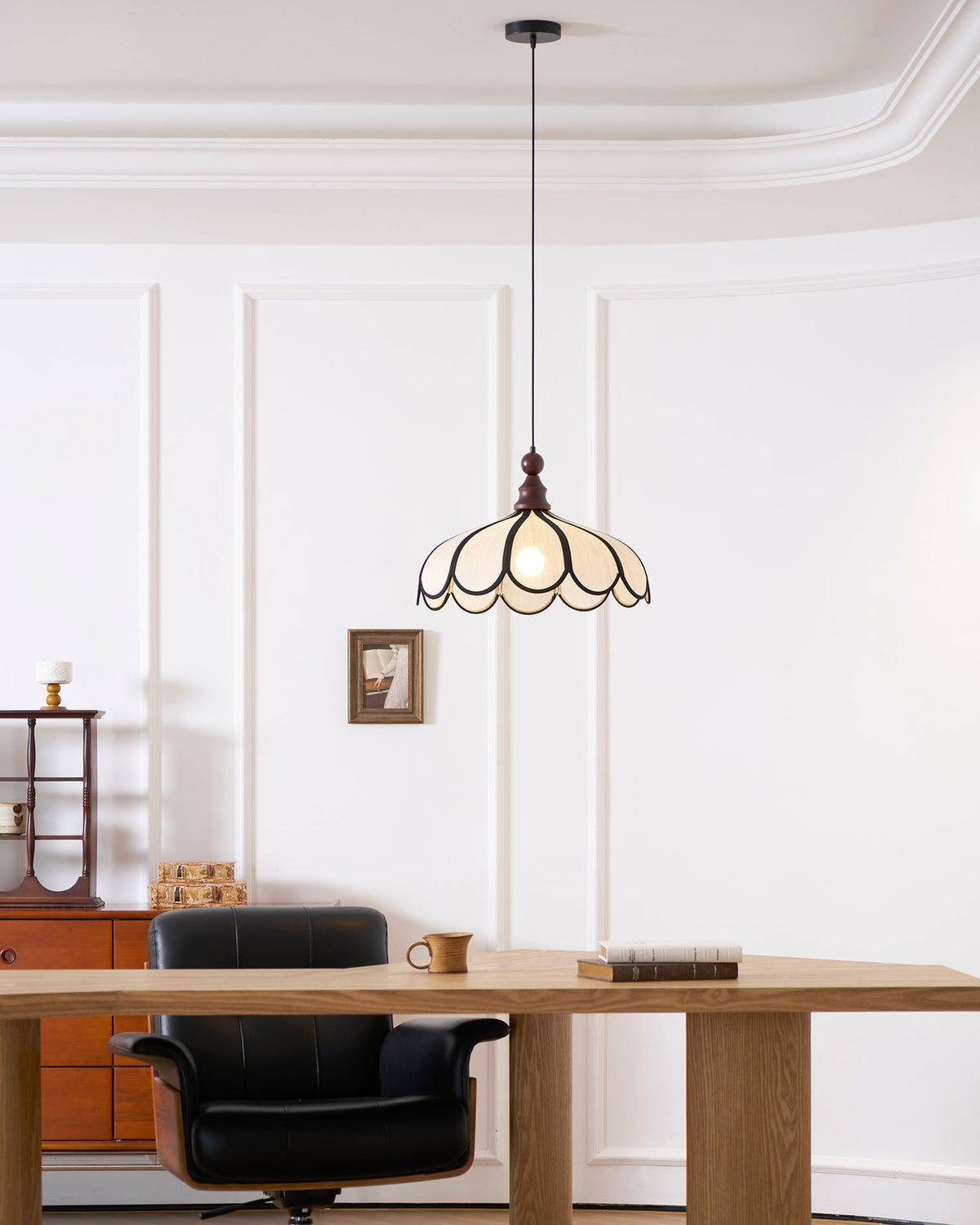 Woven Fiber Dome Ceiling Fixture with Wood Trim – 16 to 24 Inch Sizes – Adjustable Drop Suspension for Kitchens, Breakfast Nooks & Dining Ar | Thomler
