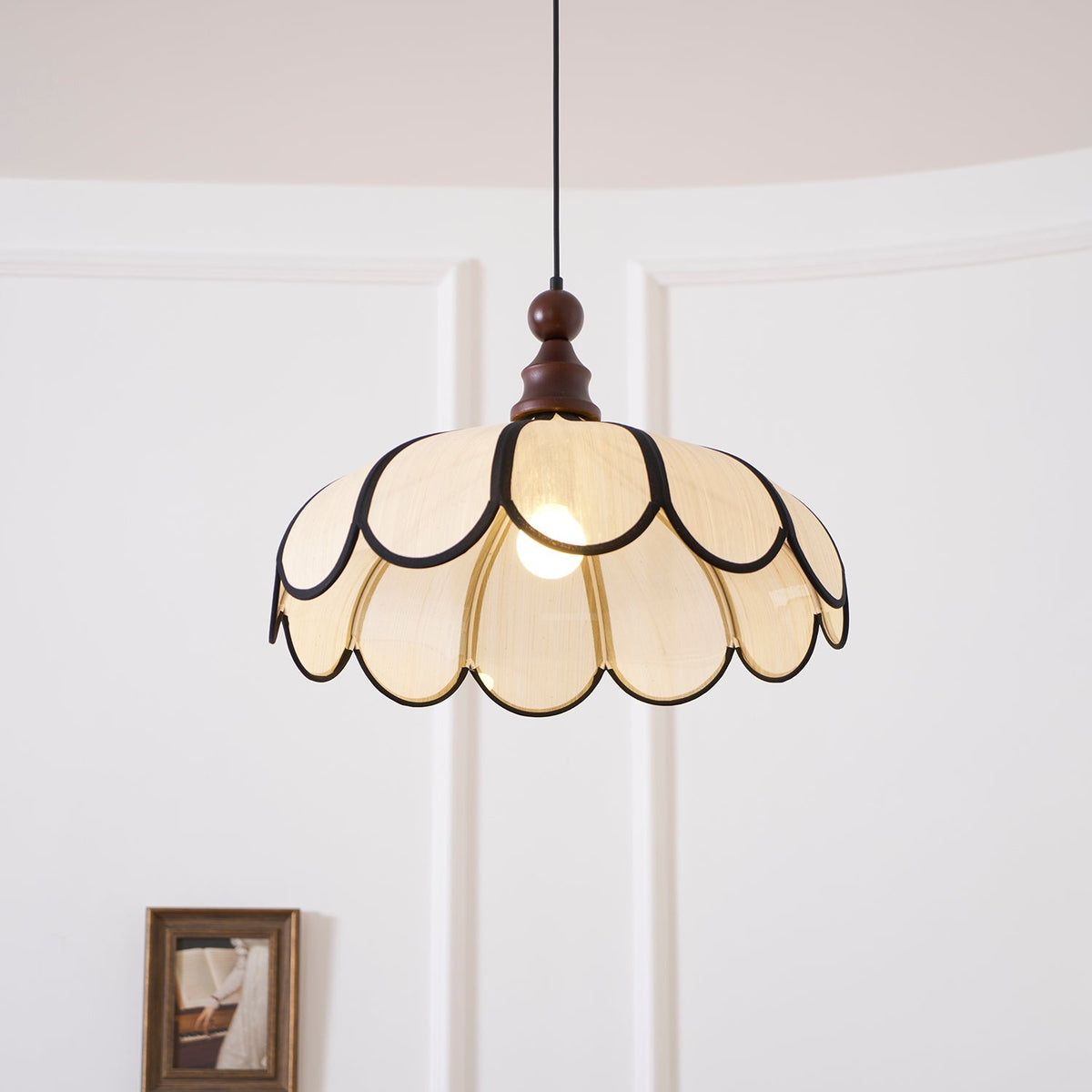 Woven Fiber Dome Ceiling Fixture with Wood Trim – 16 to 24 Inch Sizes – Adjustable Drop Suspension for Kitchens, Breakfast Nooks & Dining Ar | Thomler
