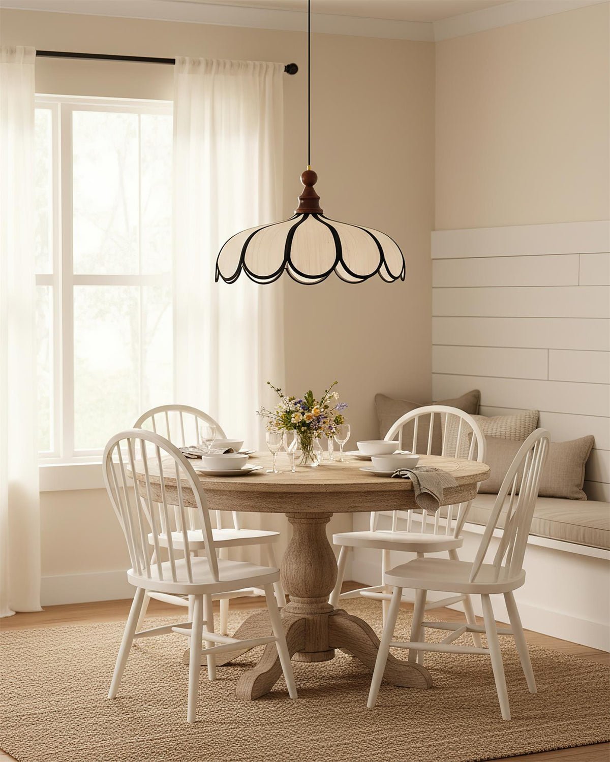 Woven Fiber Dome Ceiling Fixture with Wood Trim – 16 to 24 Inch Sizes – Adjustable Drop Suspension for Kitchens, Breakfast Nooks & Dining Ar | Thomler
