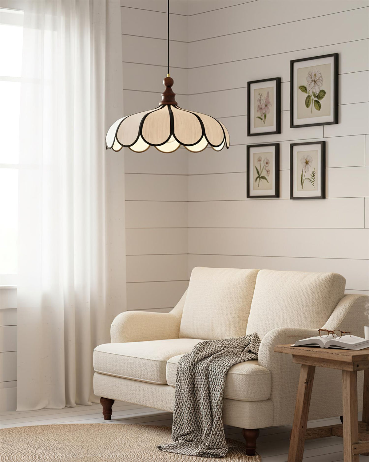 Woven Fiber Dome Ceiling Fixture with Wood Trim – 16 to 24 Inch Sizes – Adjustable Drop Suspension for Kitchens, Breakfast Nooks & Dining Ar | Thomler