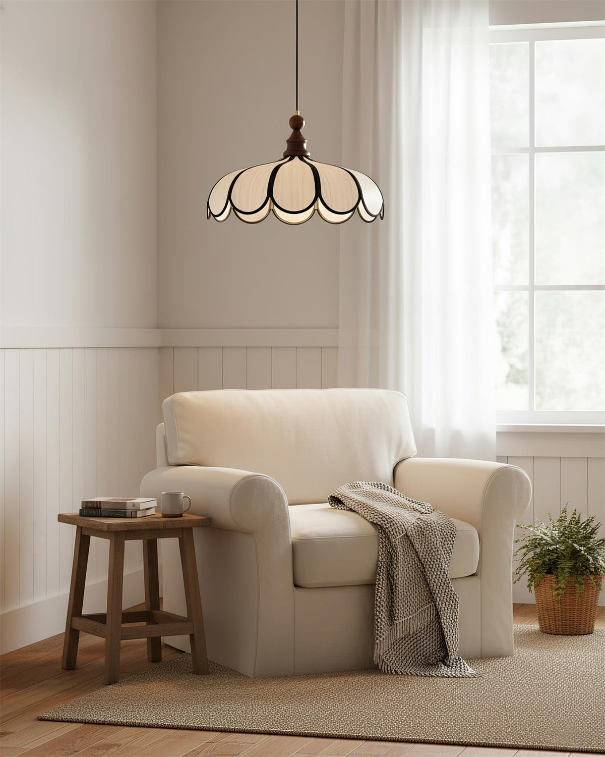 Woven Fiber Dome Ceiling Fixture with Wood Trim – 16 to 24 Inch Sizes – Adjustable Drop Suspension for Kitchens, Breakfast Nooks & Dining Ar | Thomler