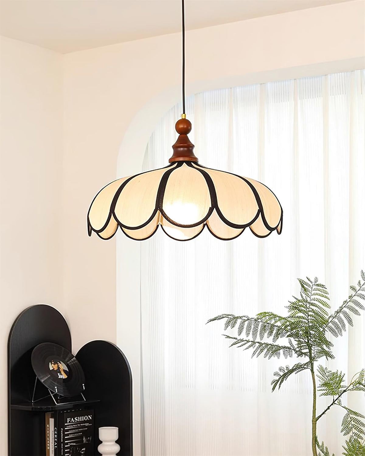 Woven Fiber Dome Ceiling Fixture with Wood Trim – 16 to 24 Inch Sizes – Adjustable Drop Suspension for Kitchens, Breakfast Nooks & Dining Ar | Thomler